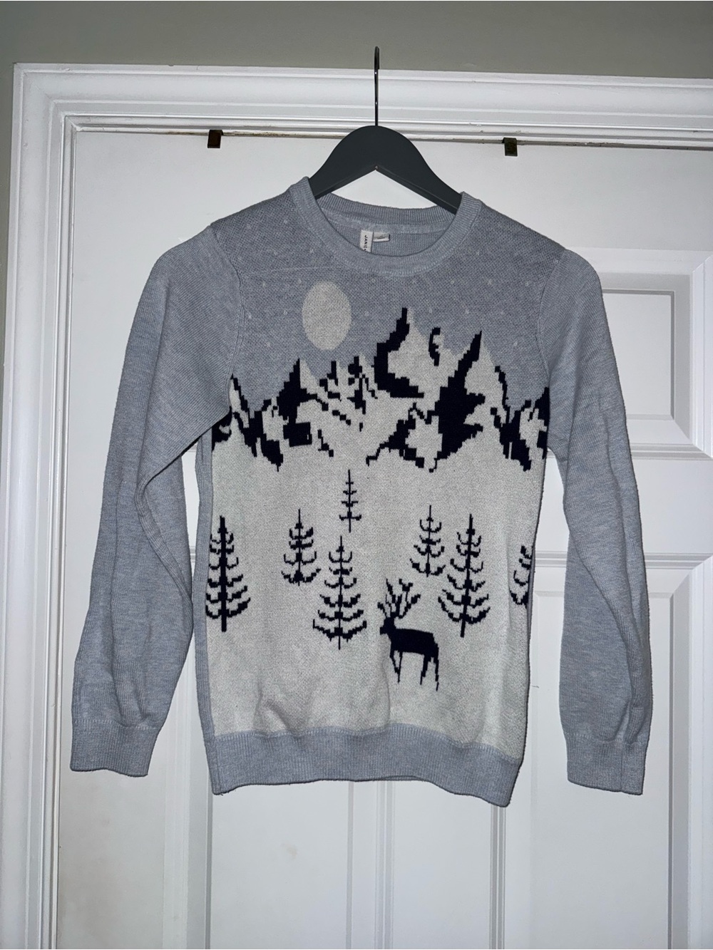 Janie and Jack Light Gray Scenic Mountain & Deer Crewneck Sweater
